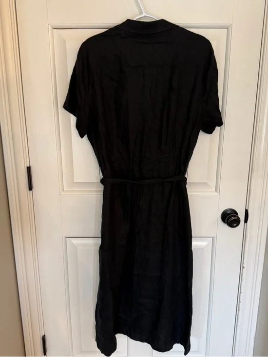 Quince 100% Linen Black Shirt Dress XL | Button Front Tie Waist 25253 - Picture 13 of 16
